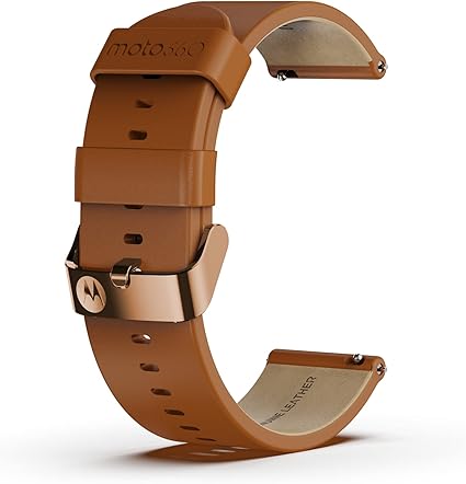 Moto Smartwatch Straps - Cognac Leather Band with Rose Buckle No Box