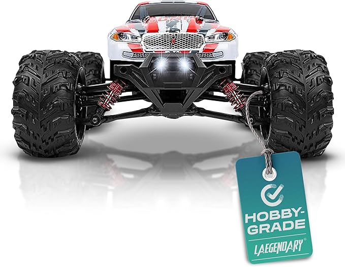 LAEGENDARY Remote Control Car, Hobby Grade RC Car 1:16 Scale Brushed Motor with Two Batteries, 4x4 Off-Road Waterproof RC Truck, Fast RC Cars for Adults, RC Cars, Remote Control Truck