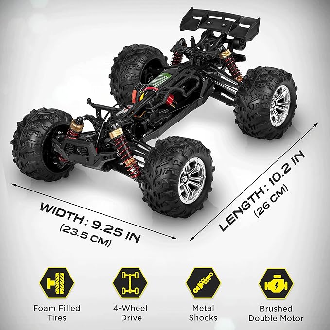 LAEGENDARY Remote Control Car, Hobby Grade RC Car 1:16 Scale Brushed Motor with Two Batteries, 4x4 Off-Road Waterproof RC Truck, Fast RC Cars for Adults, RC Cars, Remote Control Truck